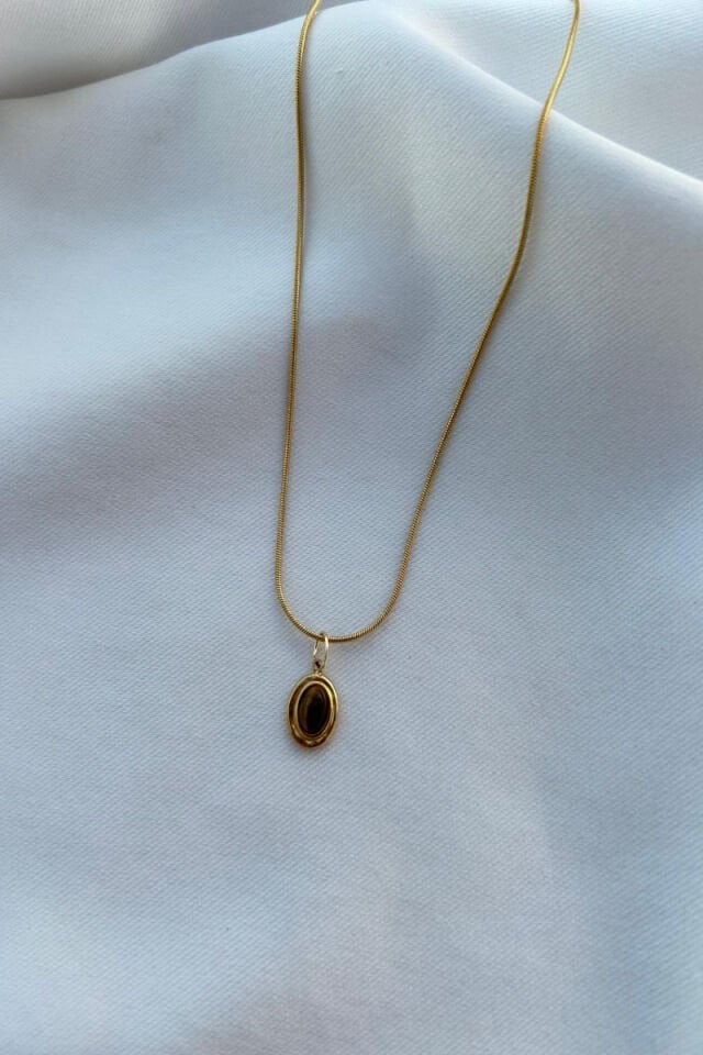 Kehribar Taş Minimal Model Kolye