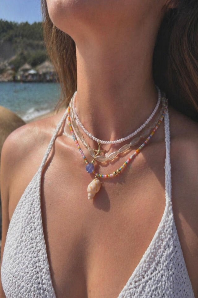 Üçlü Model Renkli Tasarım Boncuk Kolye