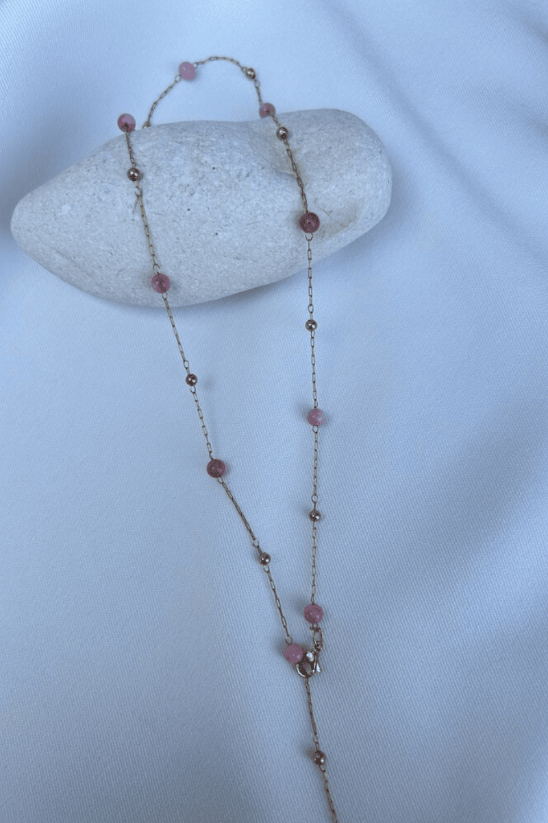 Pembe Taş Detaylı Y Kolye (gold)