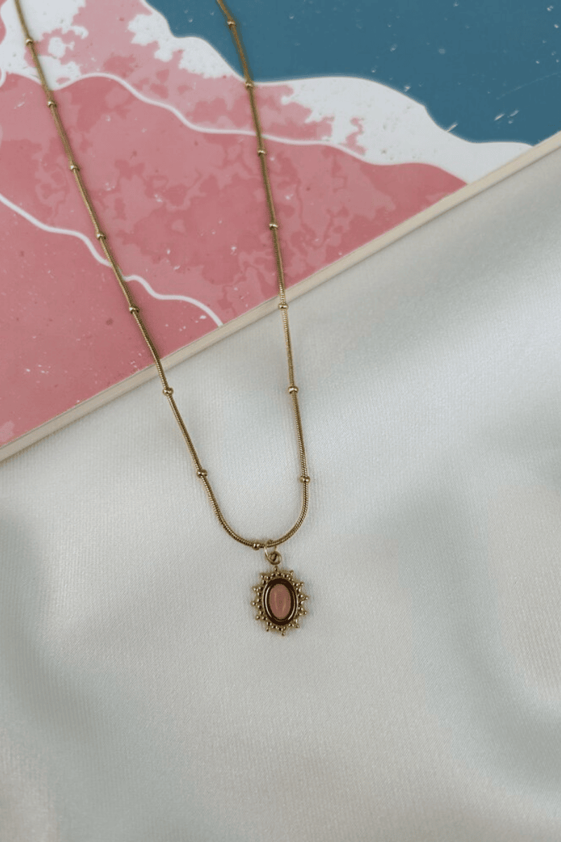 Bohem Model Pembe Taş Kolye