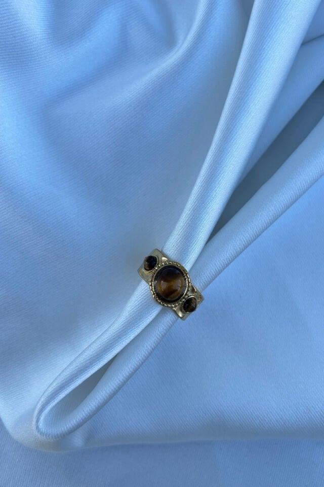 Kehribar Taş Vintage Yüzük