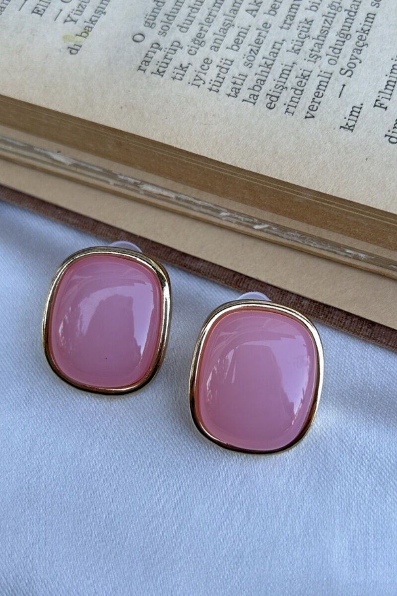 Kare Model Pembe Plaka Küpe