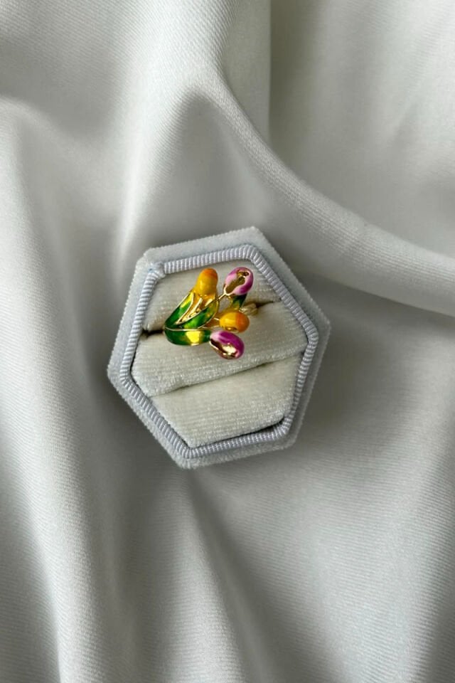 Renkli Lale Model Mineli Yüzük