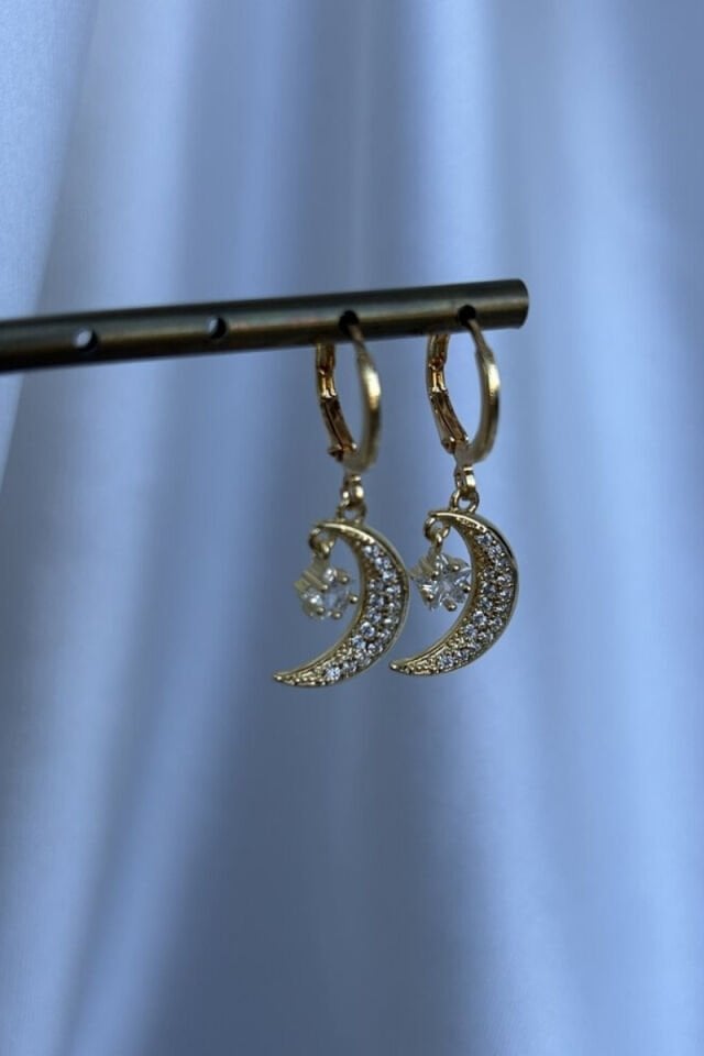 Kristal Taş Ay ve Yıldız Küpe