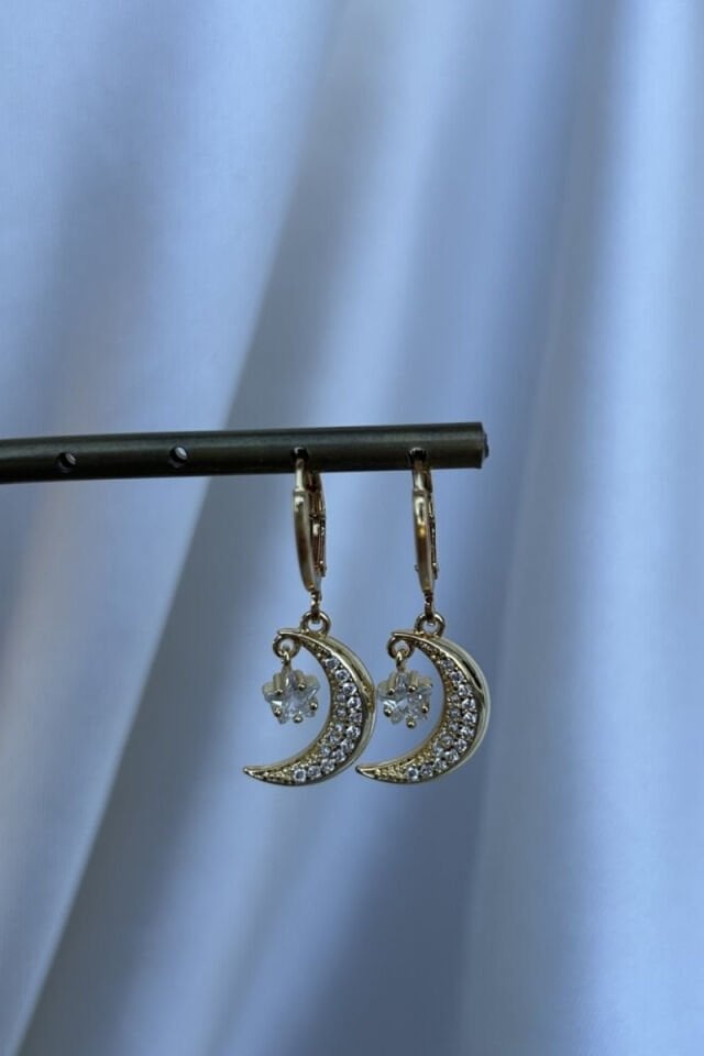 Kristal Taş Ay ve Yıldız Küpe