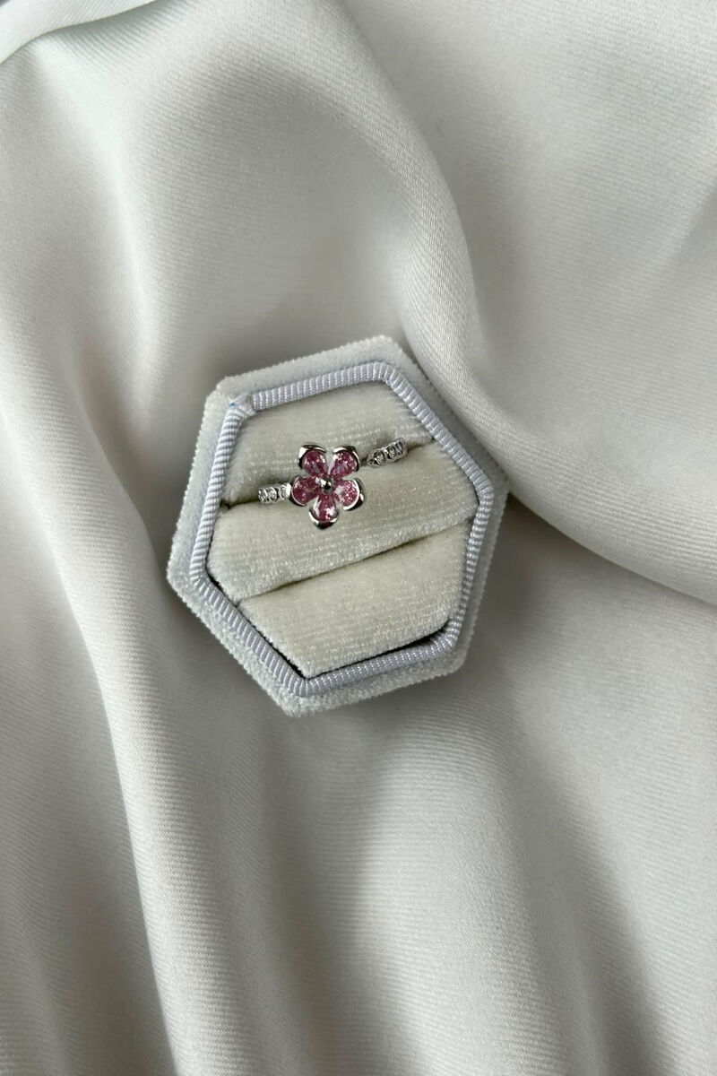 Pembe Çiçek Model Minimal Yüzük(silver)