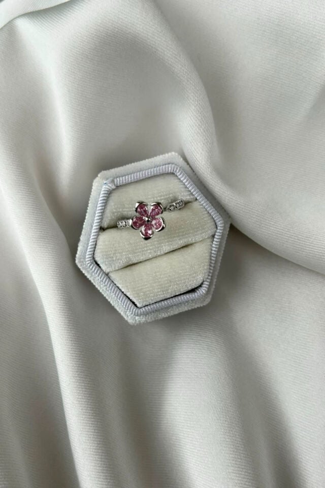 Pembe Çiçek Model Minimal Yüzük(silver)
