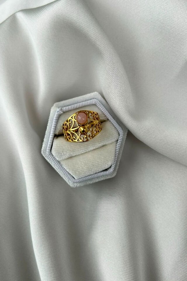 Pembe Taş Vintage Model Tasarım Yüzük