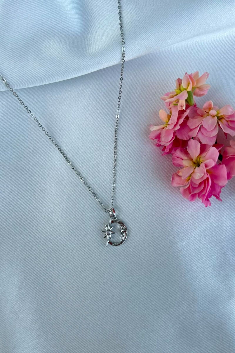 Minimal Model Ay Ve Güneş Kolye(silver)