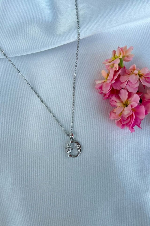 Minimal Model Ay Ve Güneş Kolye(silver)