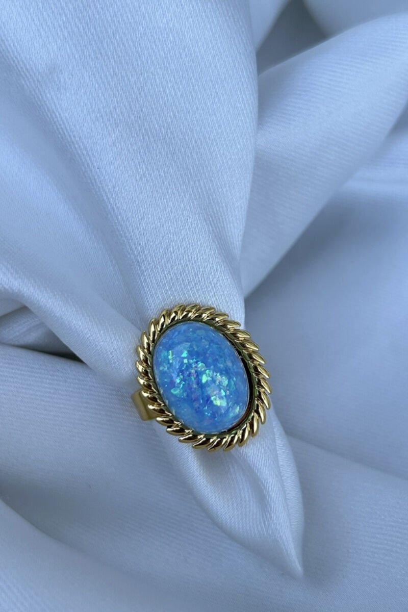 Büyük Opal Taşlı Oval Model Tasarım Yüzük