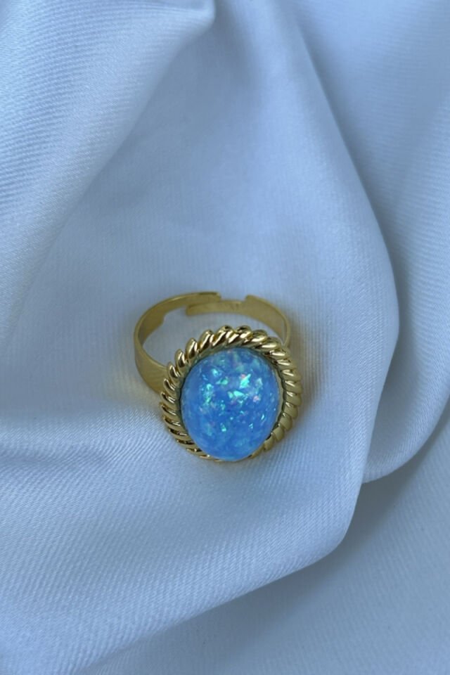 Büyük Opal Taşlı Oval Model Tasarım Yüzük