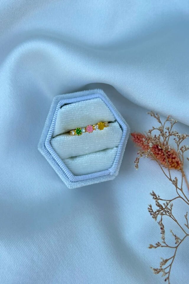Renkli Çiçek Minimal Model Yüzük