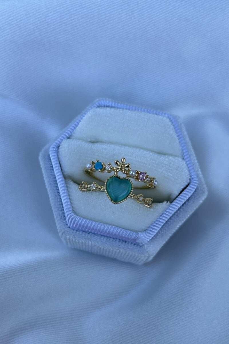 Mavi Kalp Detaylı İkili Görünüm Yüzük