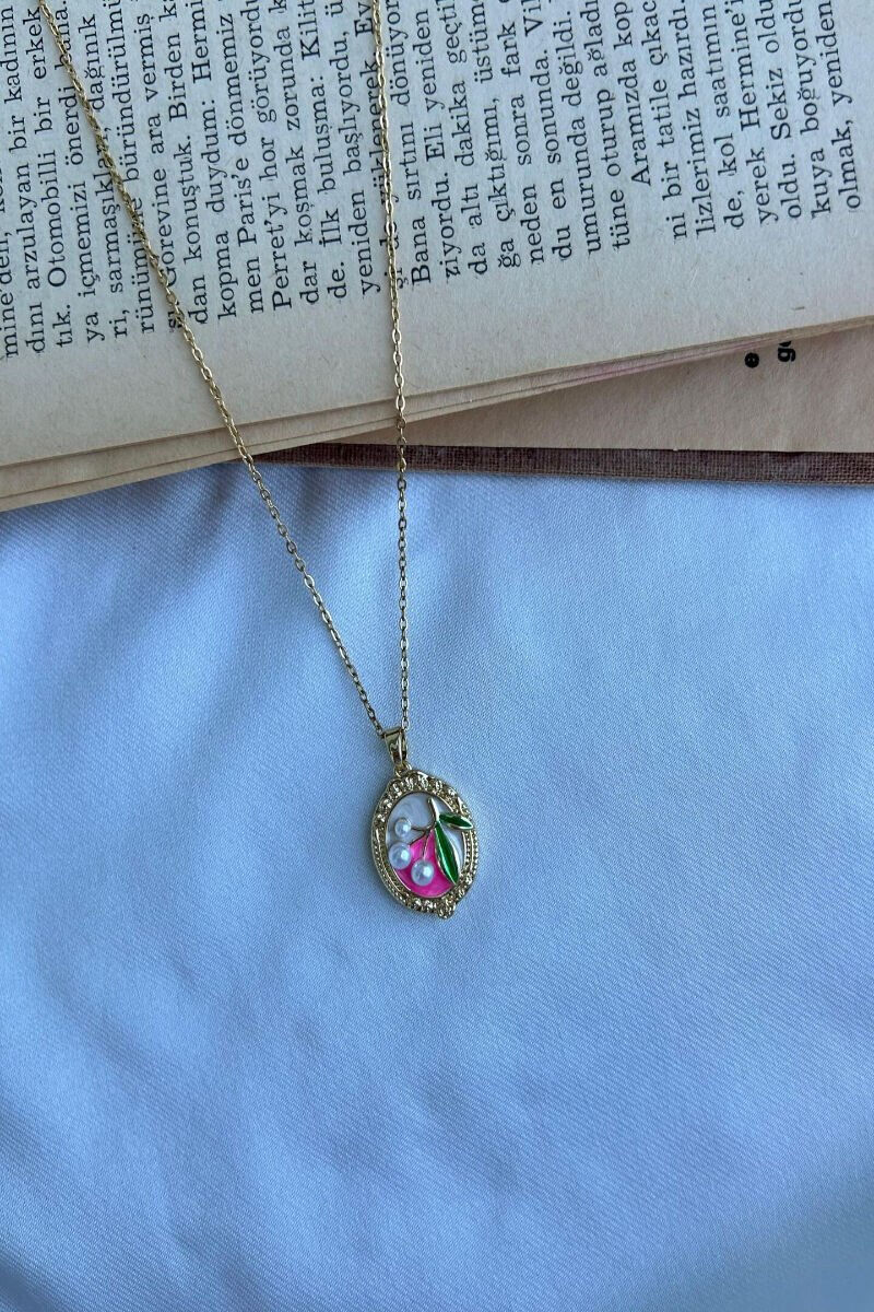 İnci Detaylı Pembe Sanat Kolye