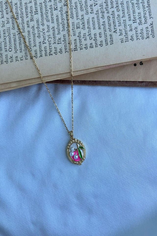 İnci Detaylı Pembe Sanat Kolye