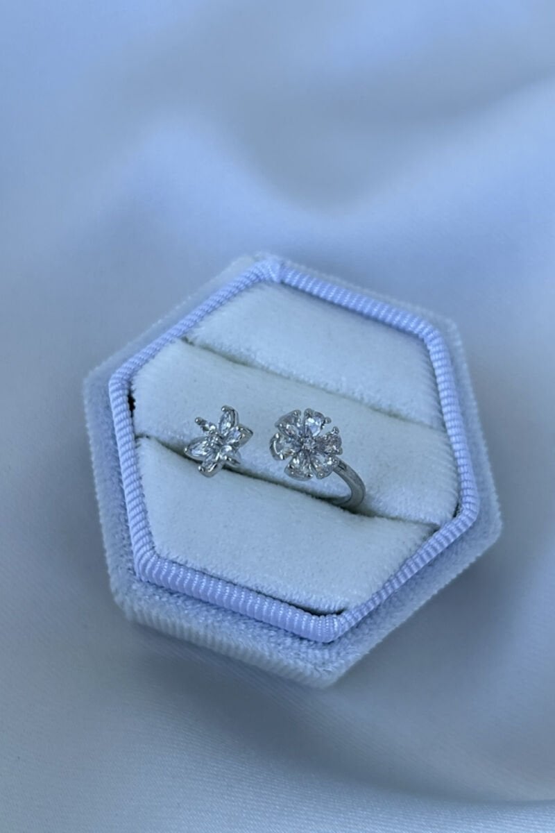 İkili Kristal Çiçek Model Tasarım Yüzük (silver)