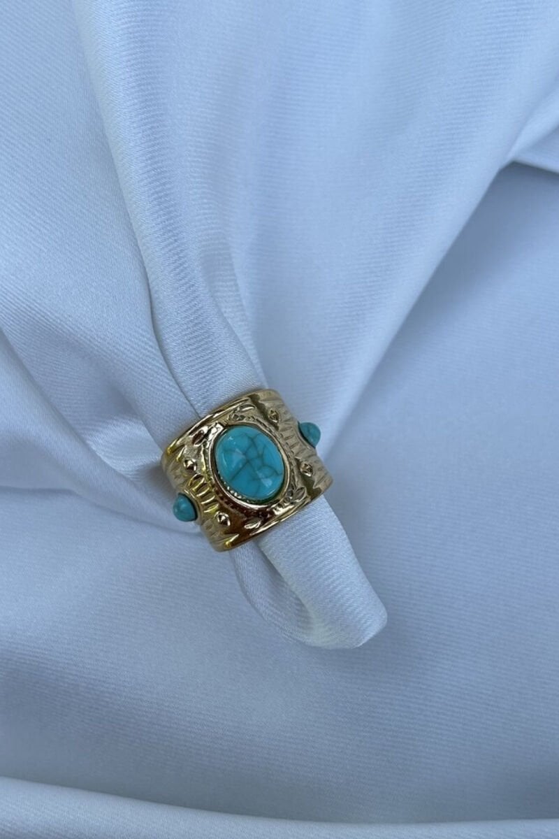 Mavi Taş Büyük Etnik Model Yüzük