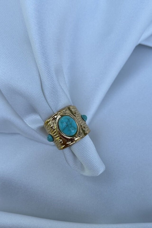 Mavi Taş Büyük Etnik Model Yüzük