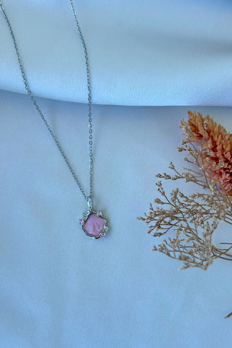 Pembe İstiridye Model Kolye(silver)