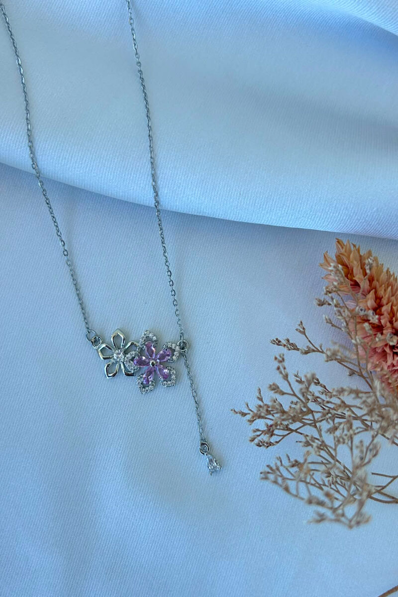 Çiçek Model Sarkıntılı Kolye(silver)