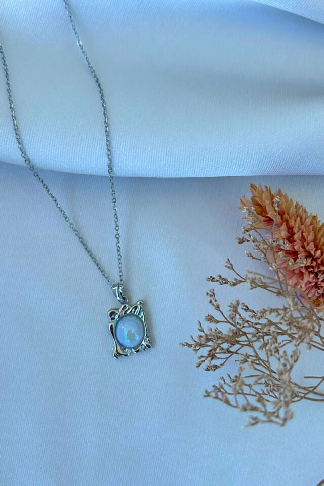 Sedefli Taş Tasarım Model Kolye(silver)