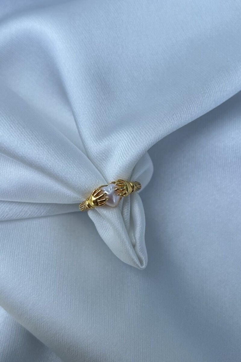 İncili Kalp Tasarım Model Yüzük