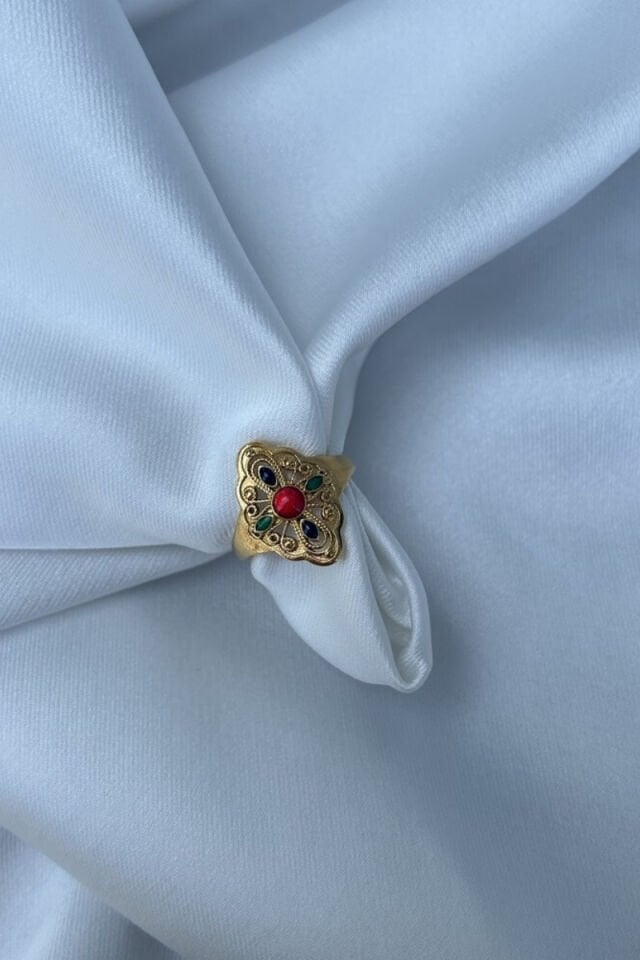 Kırmızı Taş Büyük Etnik Model Yüzük