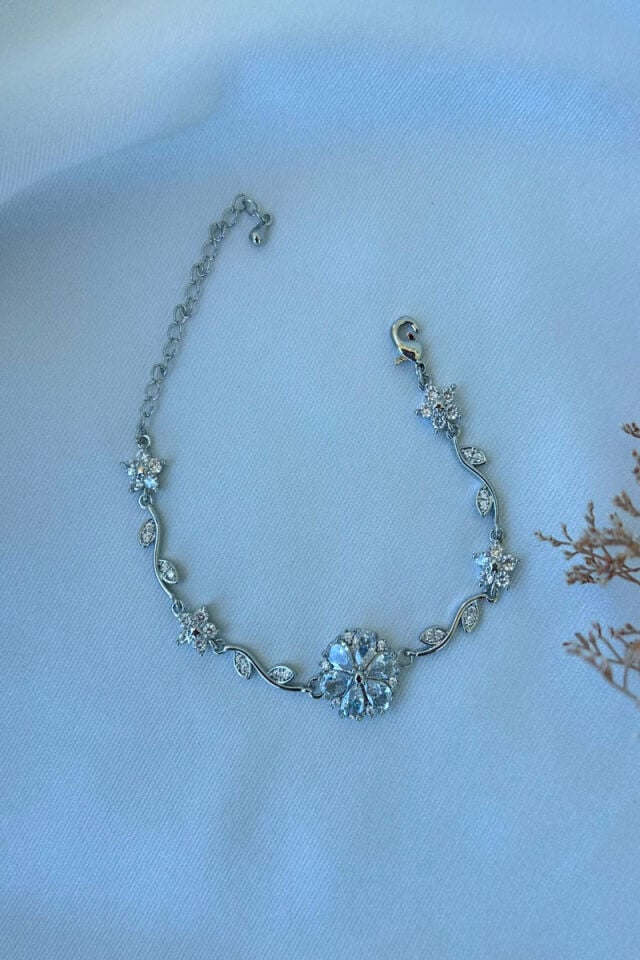 Kristal Taş Çiçek Model Bileklik(silver)