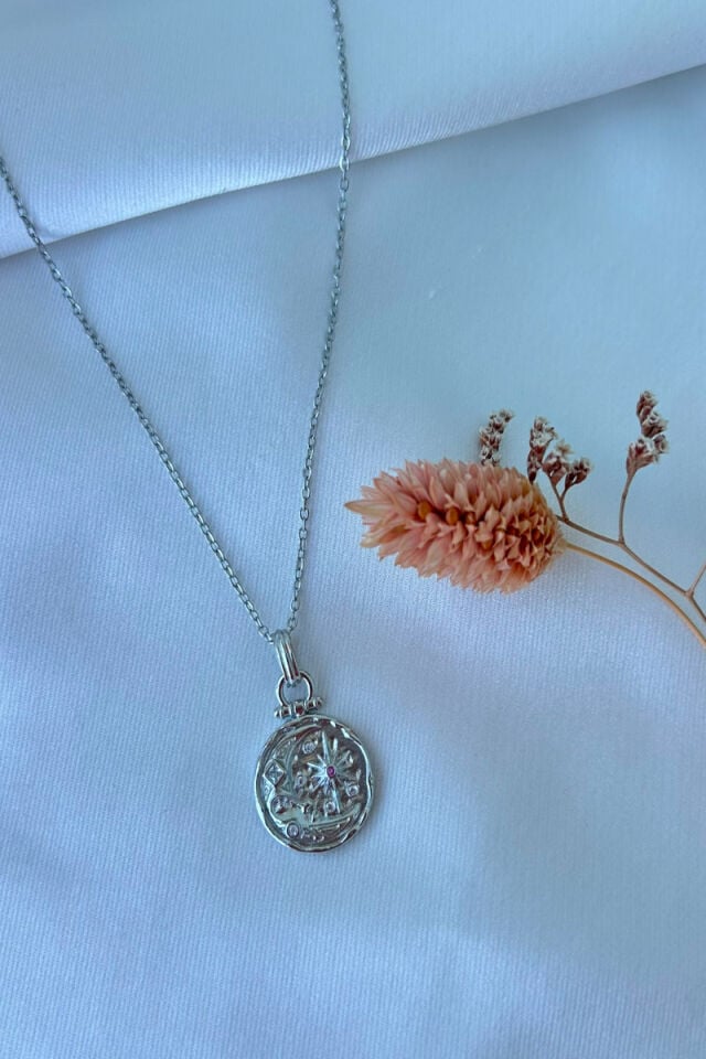 Ay Ve Güneş Desenli Plaka Kolye(silver)
