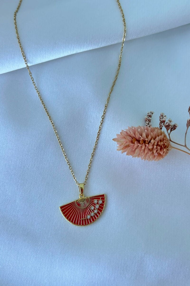 Kırmızı Yelpaze Model Kolye