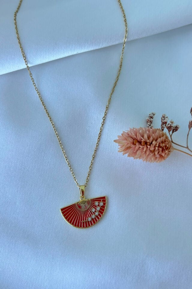 Kırmızı Yelpaze Model Kolye