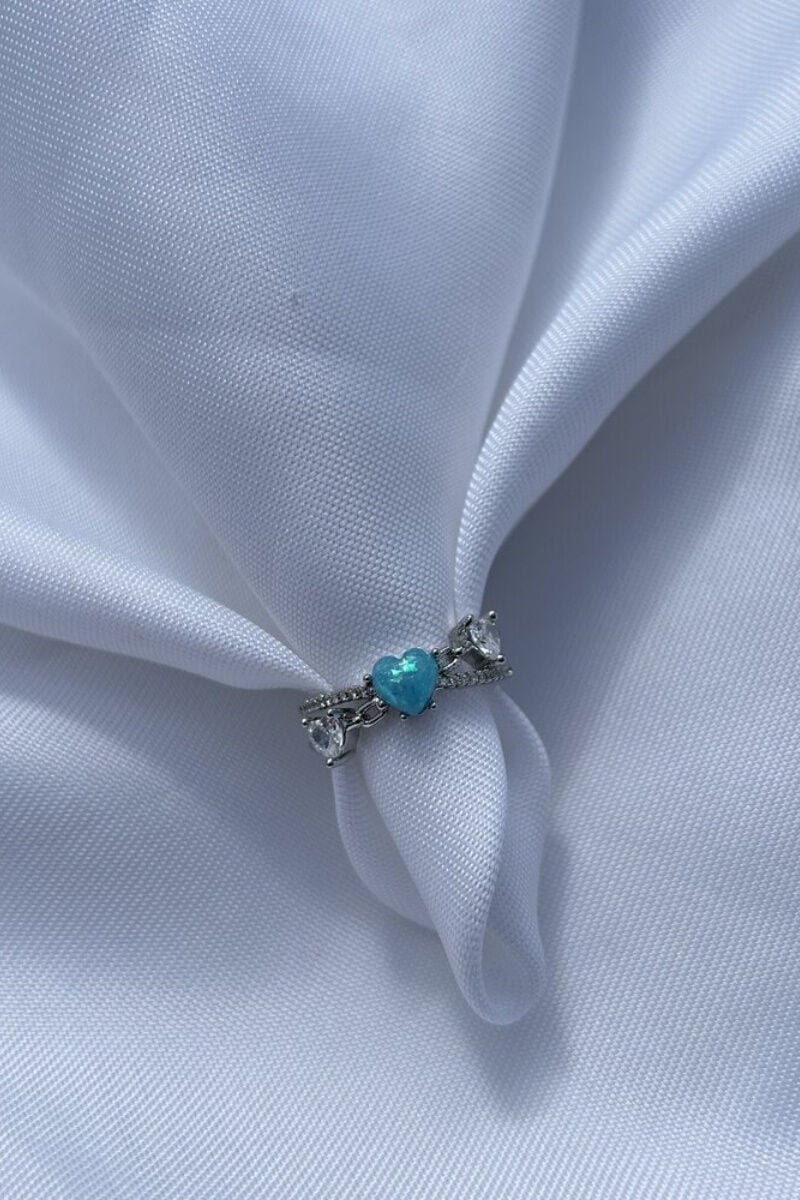 Mavi Parlak Kalp Detaylı Tasarım Model Yüzük (silver)