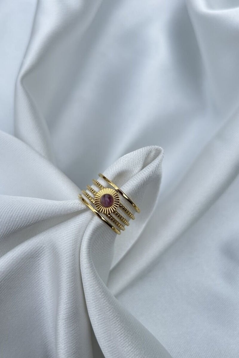 Mor Taşlı Çoklu Görünüm Tasarım Yüzük