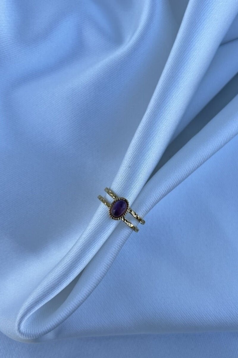 Mor Taş Detaylı Vintage Model Yüzük