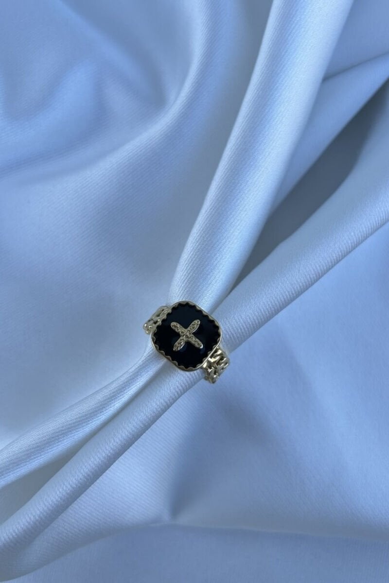 Siyah Plaka Vintage Model Yüzük