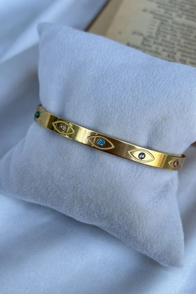 Renkli Taşlı Göz Detaylı Kelepçe