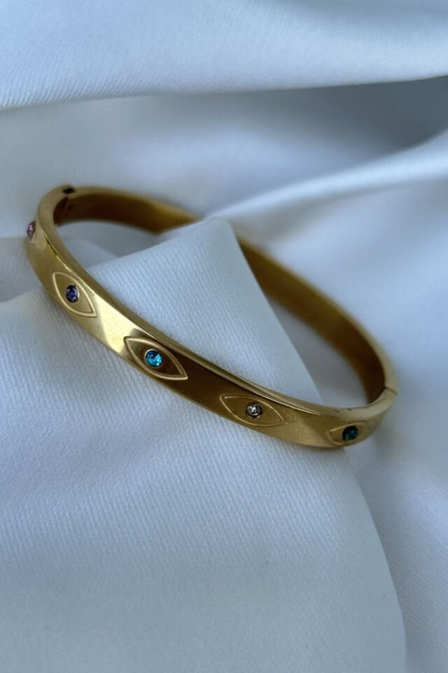 Renkli Taşlı Göz Detaylı Kelepçe