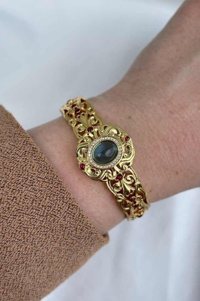 Büyük Taş Detaylı Tasarım Model Vintage Kelepçe