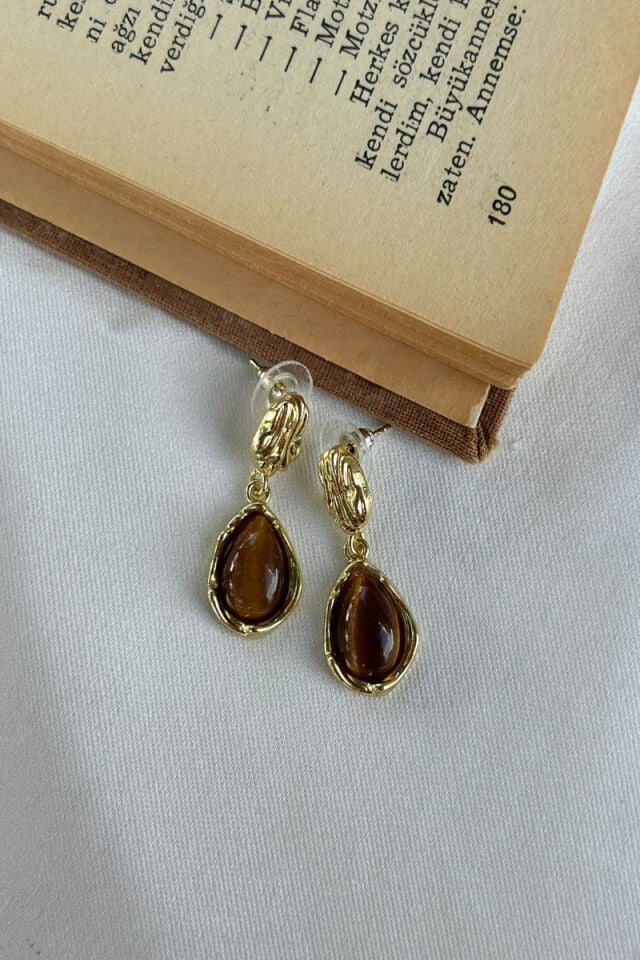Amber Taş Damla Model Sarkıntılı Küpe