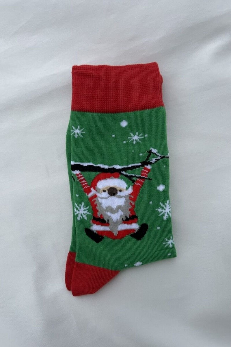 Noel Baba Temalı Yeşil Çorap