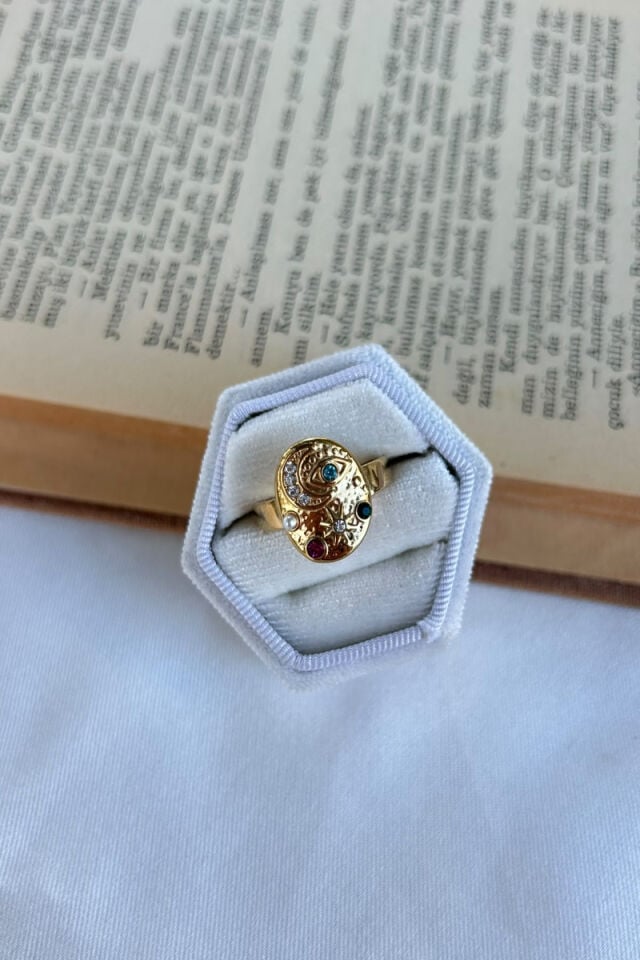 Renkli Taş Vintage Model Tasarım Yüzük