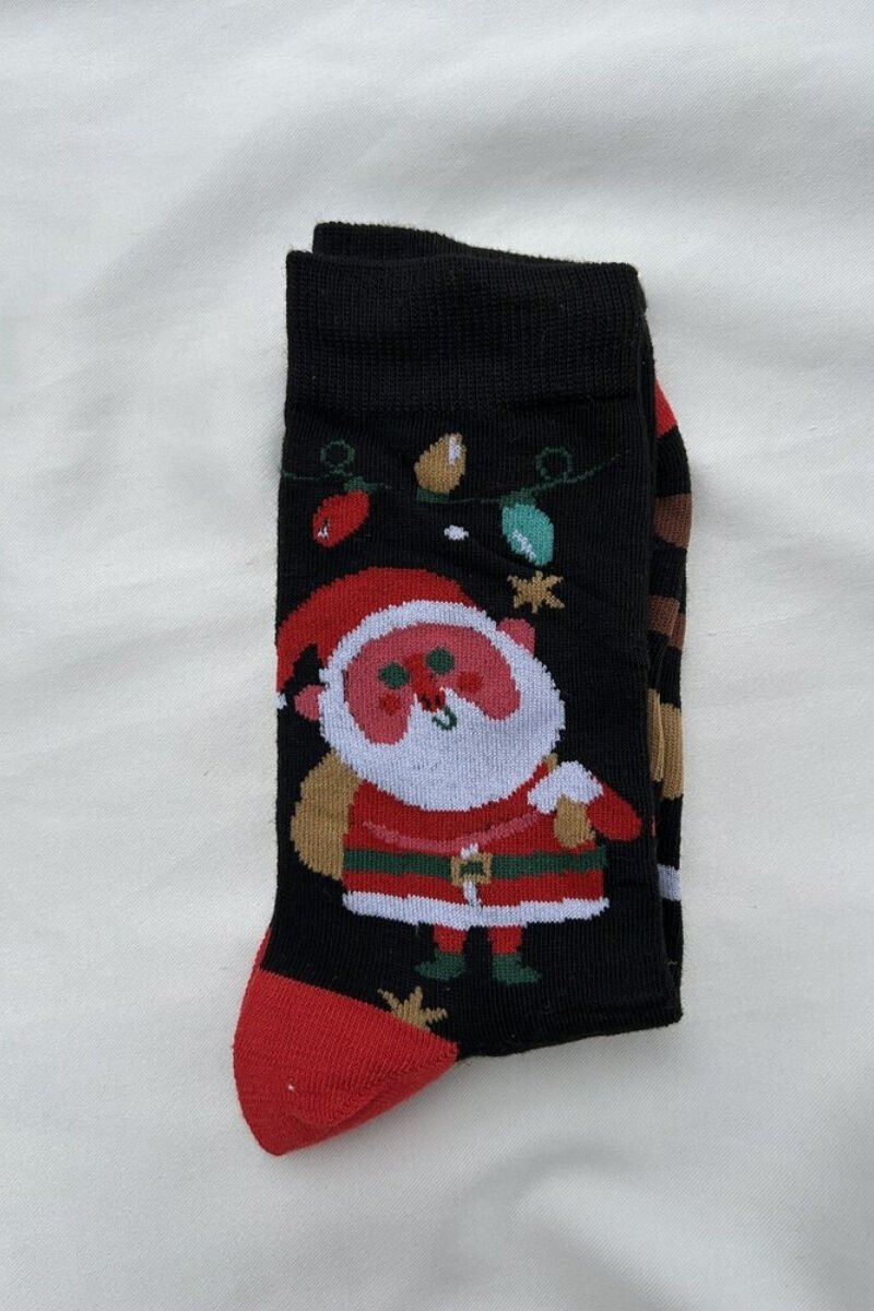 Noel Baba Temalı Siyah Çorap