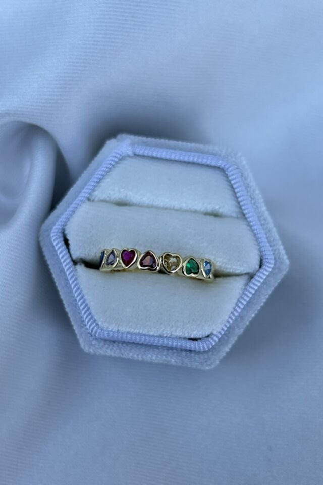 Renkli Tam Tur Kalp Model Yüzük