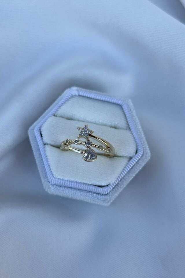 Kristal Kalp ve Yıldız Detaylı Tasarım Yüzük