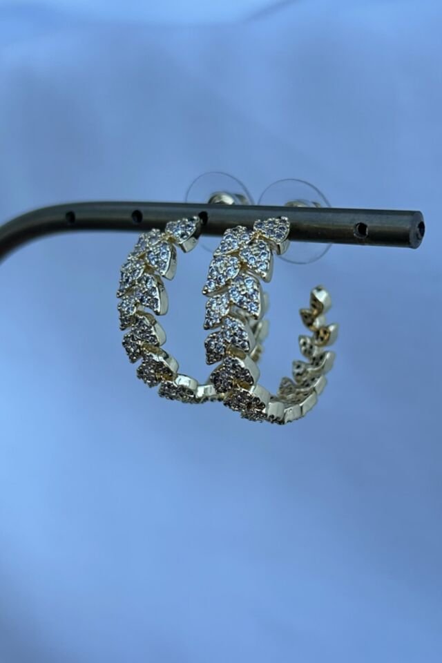 Kristal Taşlı Buğday Model Halka Küpe