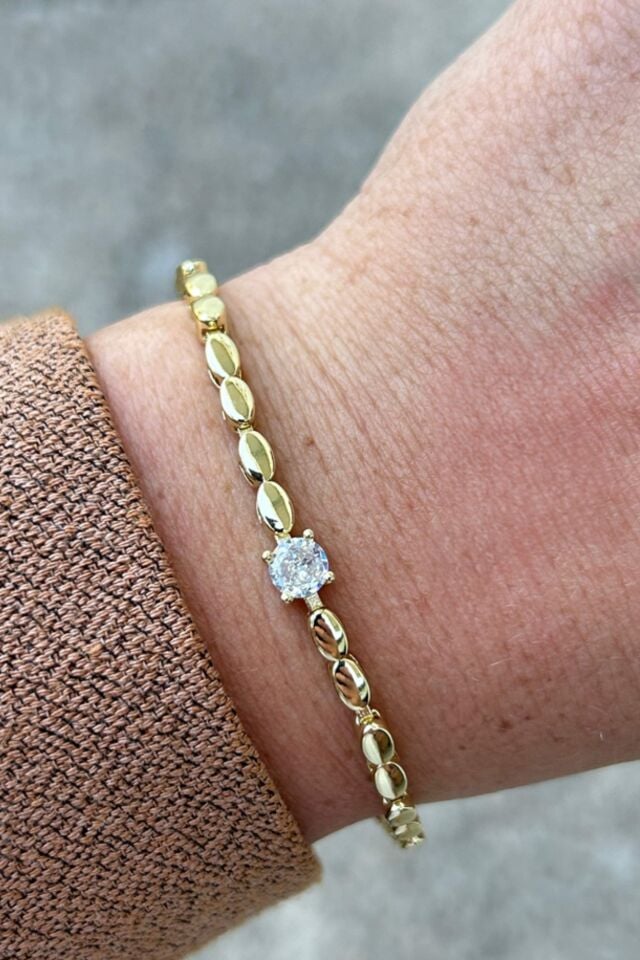 Kristal Tek Taş Detaylı Arpa Model Bileklik