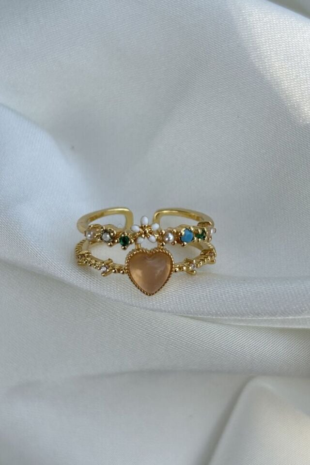 Kalp Detaylı Çok Taşlı Yüzük