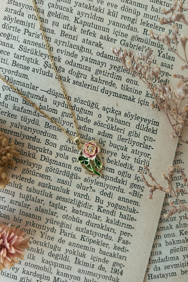 Renkli Gül Model Vintage Kolye