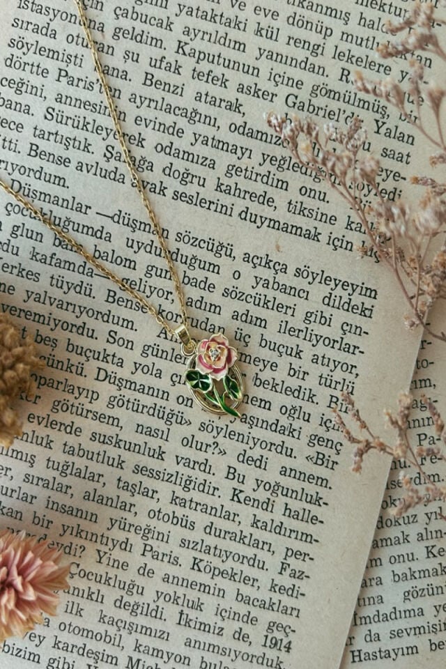 Renkli Gül Model Vintage Kolye